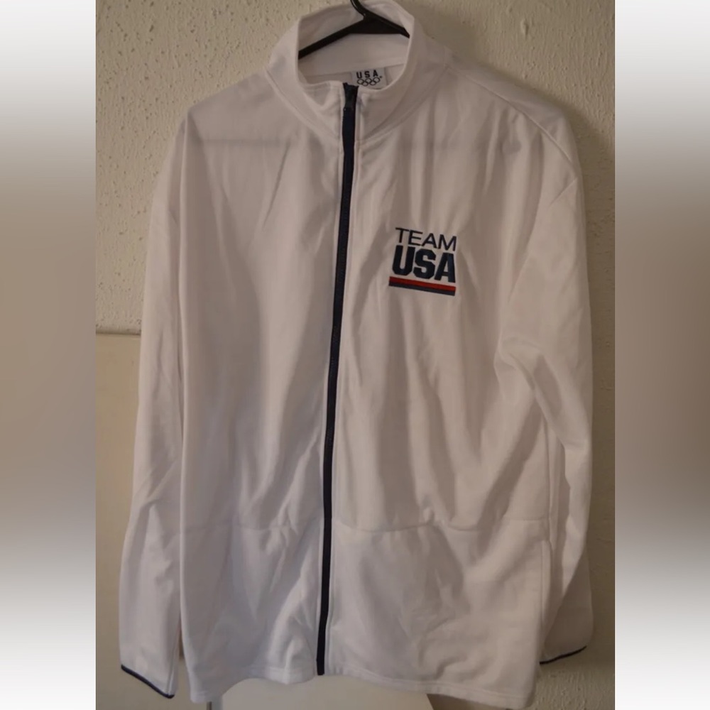 Team USA American Olympic Sweatshirt Full Zip White Men's SZ XL
